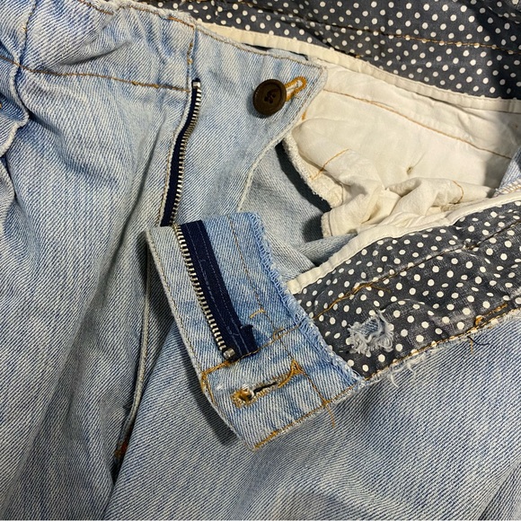 Trashed Vintage New River Pleated Straight Jeans Destroyed 34L Cuffed Ripped - Picture 8 of 14